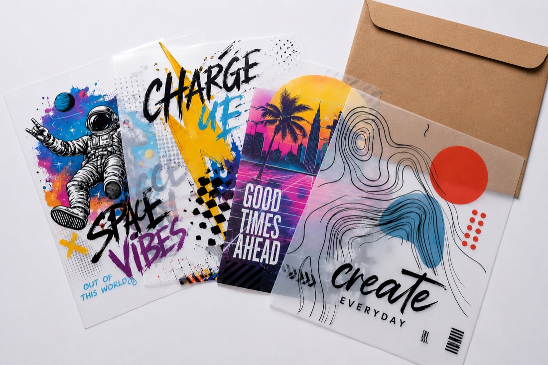 Printed DTF transfers with plain unbranded packaging